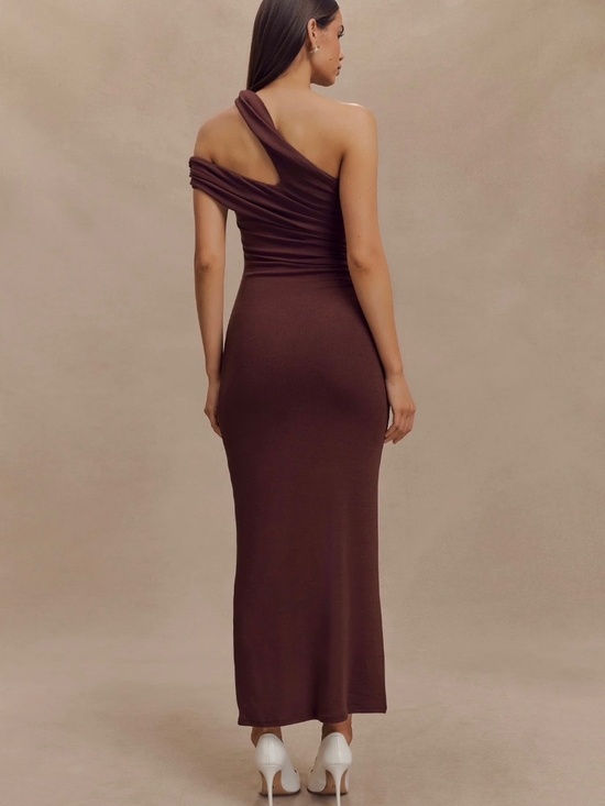 Meshki Dresses & Skirts - Anastasia One Shoulder Modal Midi Dress - Mahogany